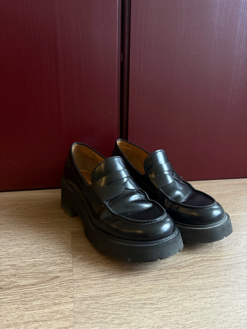 Camper Black Platform Penny Loafers
